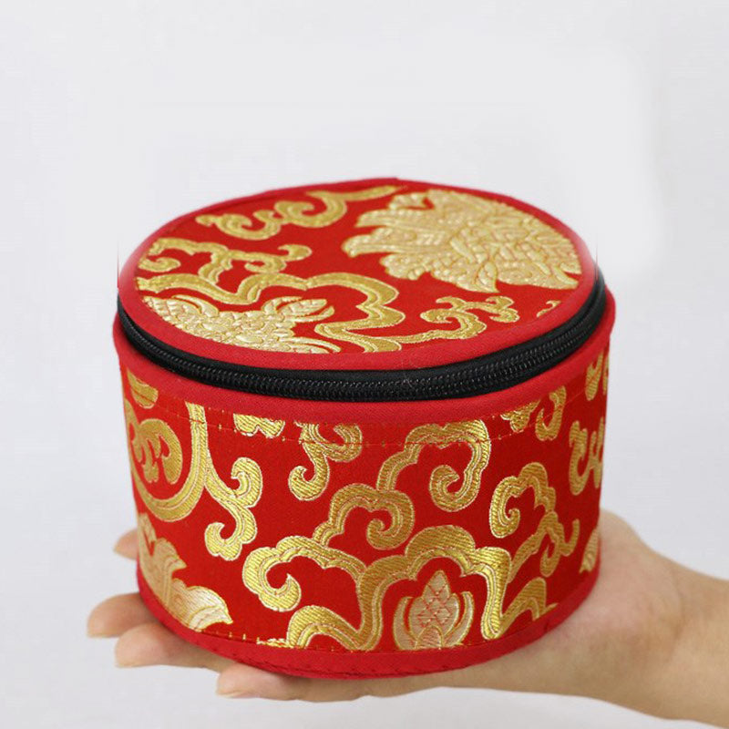 Bolsa de almacenamiento de cuenco tibetano con decoración de cierre de cremallera