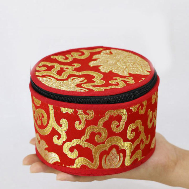 Bolsa de almacenamiento de cuenco tibetano con decoración de cierre de cremallera