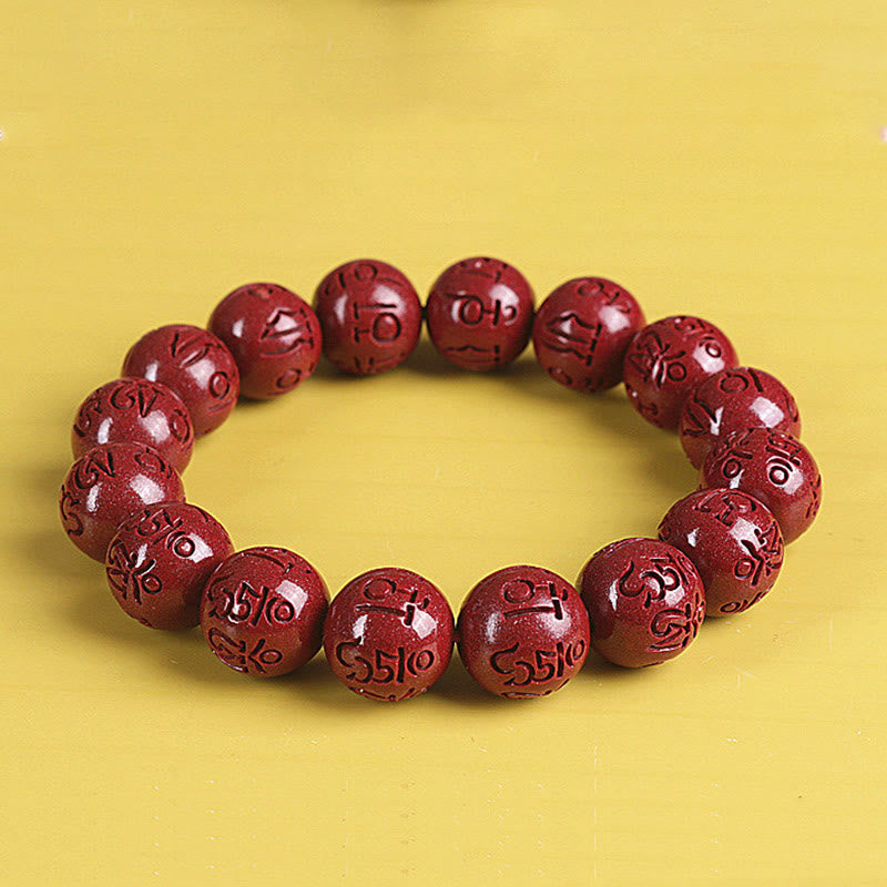 Pulsera de cuentas de cinabrio PiXiu doble Natural Om Mani Padme Hum riqueza y suerte