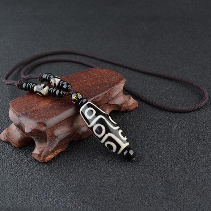 Collar de protección de la riqueza con cuentas Dzi de nueve ojos y Buddha Stones - image 1