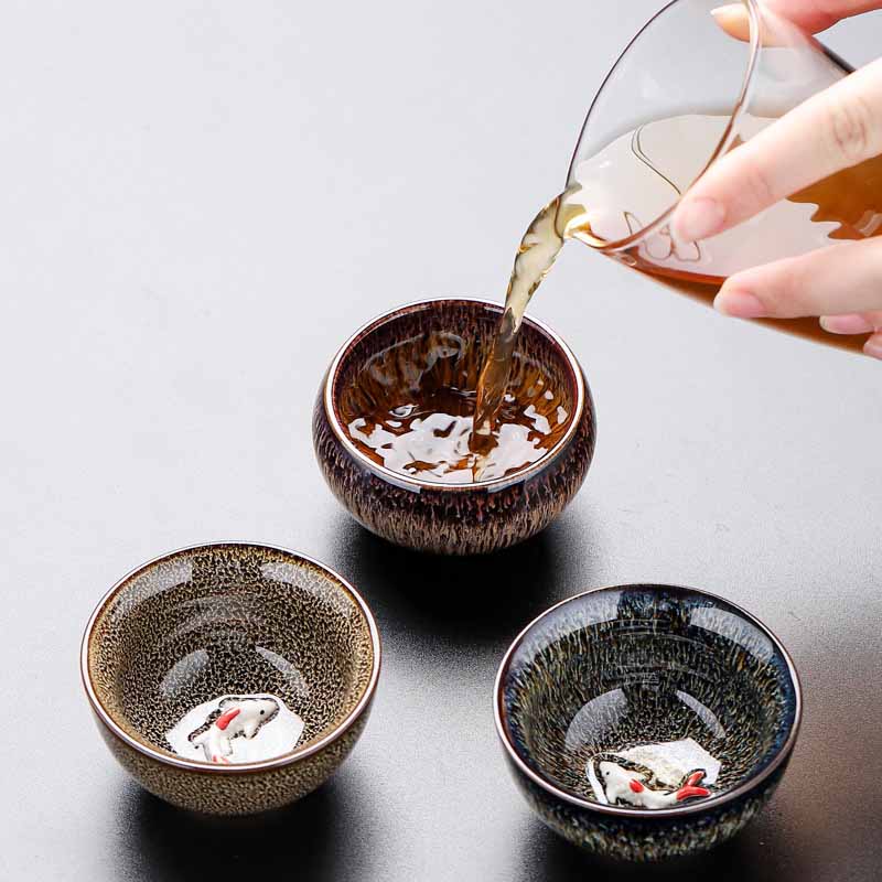 Buddha Stones pequeño horno de peces Koi cambio chino Jianzhan taza de té de cerámica Kung Fu taza de té 60ml
