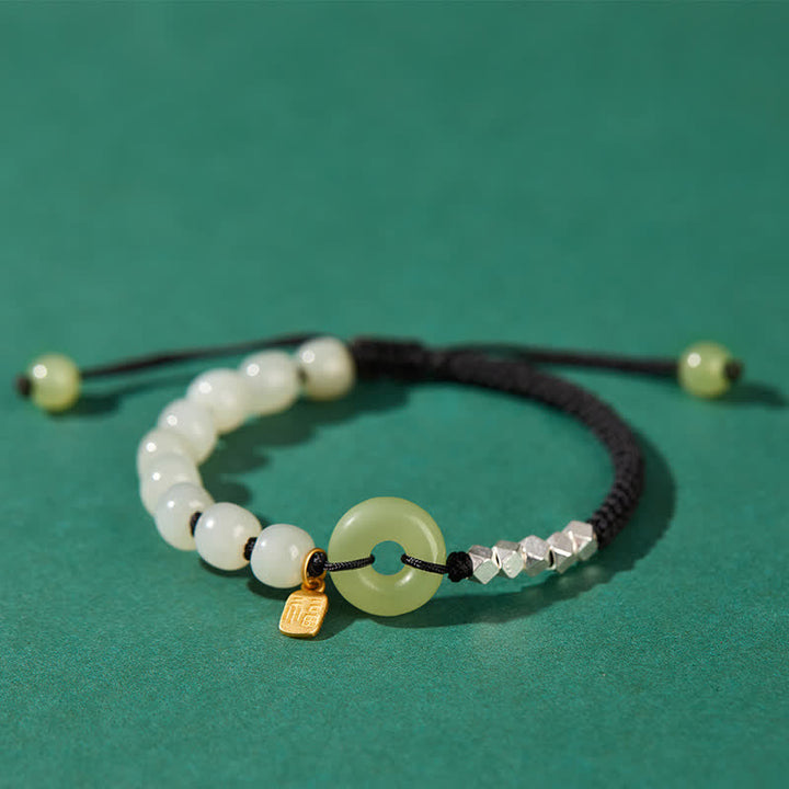 Pulsera de plata de ley 925 con hebilla de paz y jade hetiano con cuentas de suerte y felicidad - Negro - image 10
