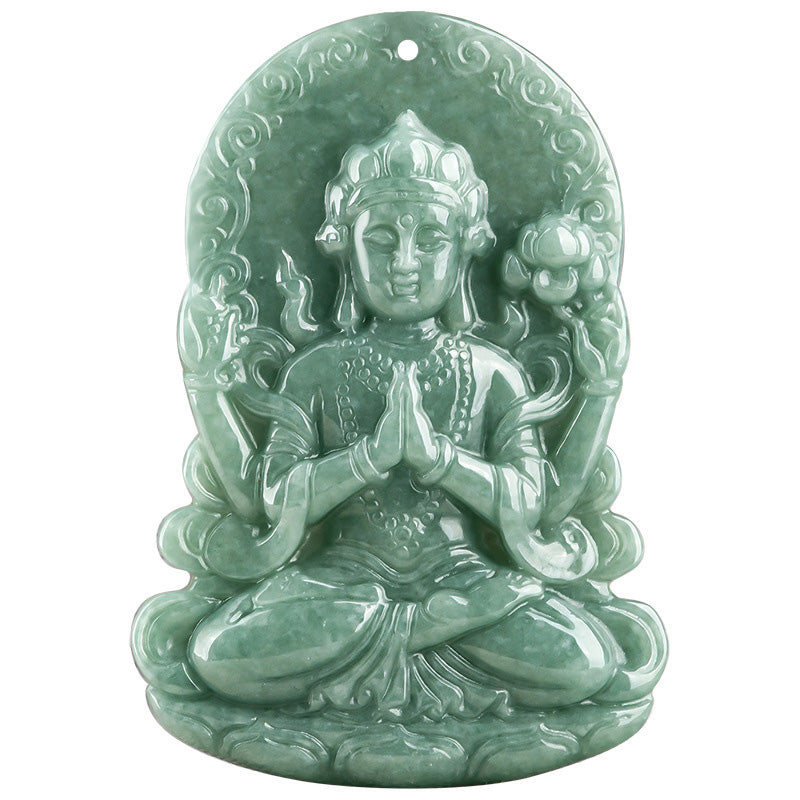 Collar de cadena de bendición con amuleto de jade natural Avalokitesvara de cuatro brazos - image 10