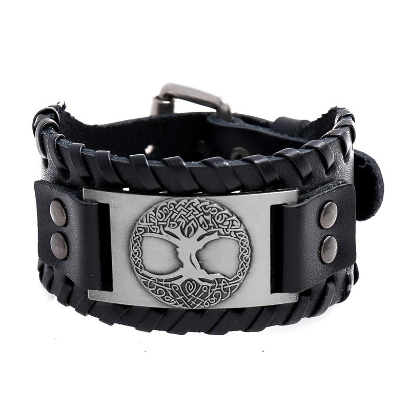 Pulsera De Cuero Equilibrio Árbol De La Vida De La Suerte Con Buddha Stones
