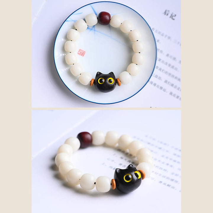 Buddha Stones, semillas naturales de Bodhi, hoja pequeña, sándalo rojo, madera de ébano, pulsera de sabiduría de gato de la suerte - image 15
