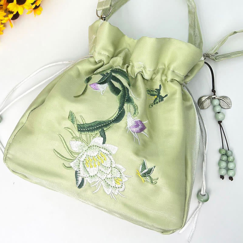 Buddha Stones Flores bordadas Wisteria Lily Algodón Lino Tote Bolso bandolera Bolso de hombro Bolso