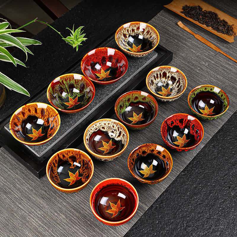 Tazas de té caseras de cerámica coloridas de la hoja de arce de las Buddha Stones