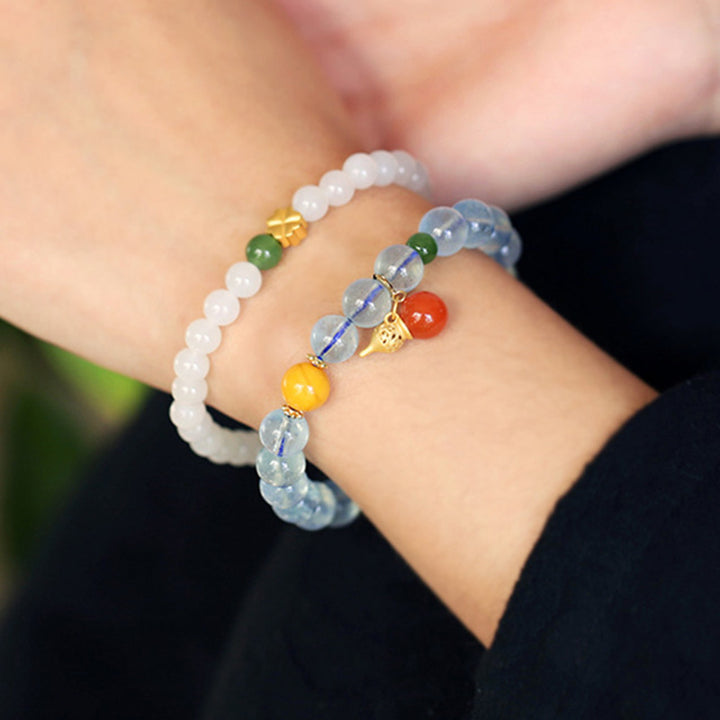 Pulsera con dije de calabaza de la paz con ágata roja y aguamarina