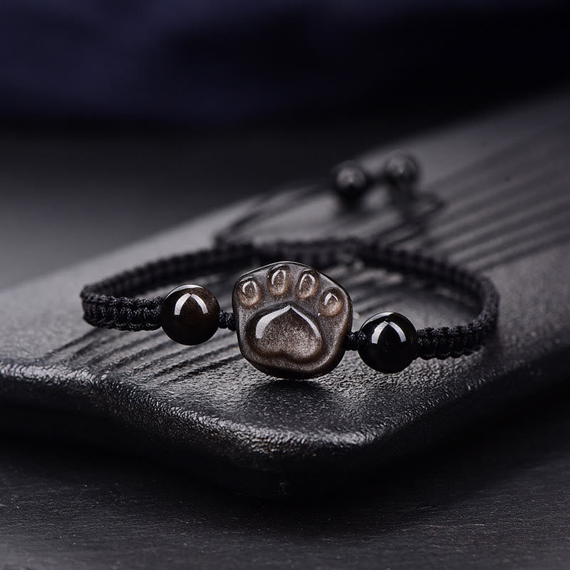 Pulsera de cuerda de protección con garra de gato, Buddha Stones , obsidiana con brillo de plata Natural, obsidiana con brillo dorado - Obsidiana con brillo plateado - Cuerda negra (circunferencia de la muñeca: 14-19 cm) - image 6