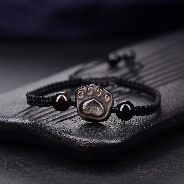 Pulsera de cuerda de protección con garra de gato, Buddha Stones , obsidiana con brillo de plata Natural, obsidiana con brillo dorado - Obsidiana con brillo plateado - Cuerda negra (circunferencia de la muñeca: 14-19 cm) - image 6