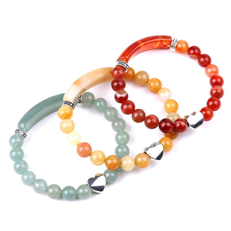 Pulsera de corazón unisex con cuentas de cristal natural