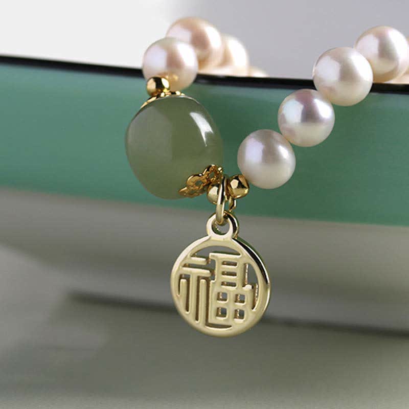 Pulsera de cuentas curativas de felicidad de jade hetiano con perlas naturales de Buddha Stones