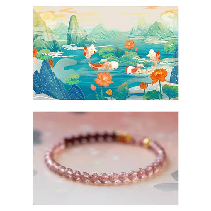 Pulsera curativa de peces Koi de la suerte, cinabrio, cuarzo fresa Natural, Buddha Stones