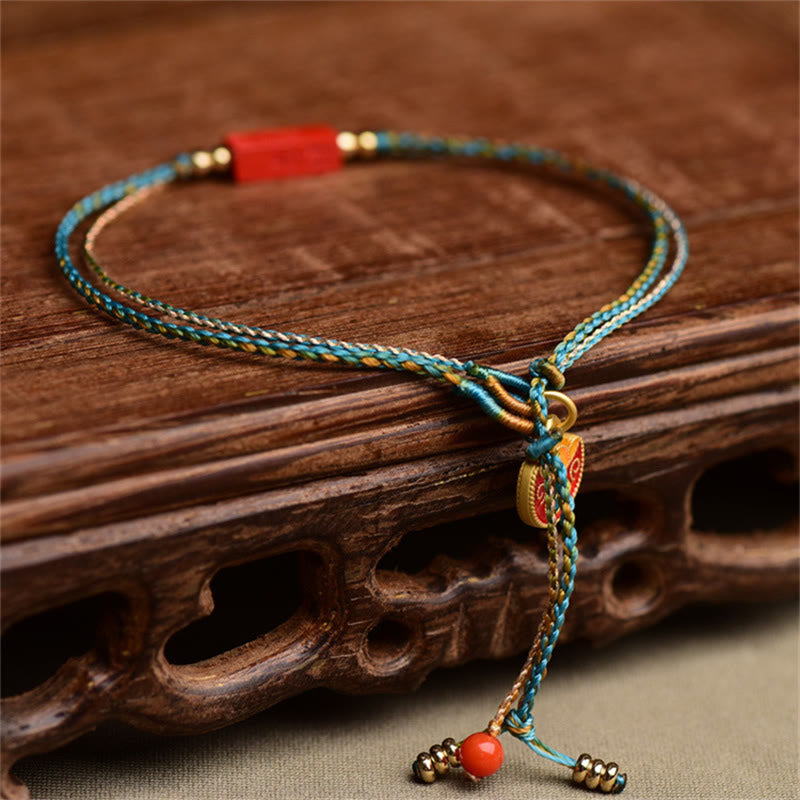 Pulsera de doble capa trenzada con Buddha Stones hechas a mano con cinabrio como uno desea bendición