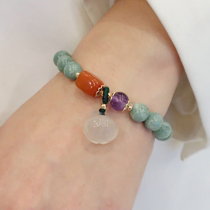 Pulsera curativa de cristal de amatista con hebilla de paz y deseo de calabaza de loto de jade cian