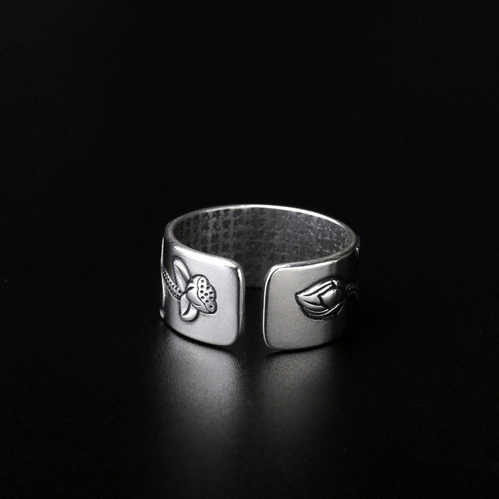 Anillo de iluminación de cobre blanco de loto tibetano con Buddha Stones