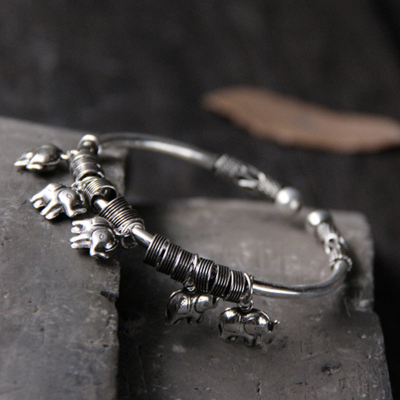 Brazalete de pulsera de fuerza de elefante de plata de ley 925 con Buddha Stones