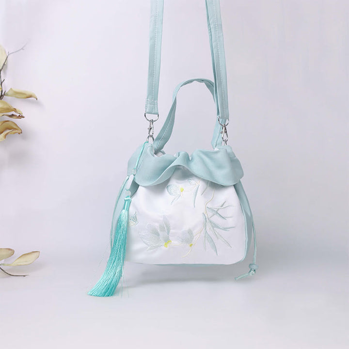 Buddha Stones Suzhou bordado Lotus Epiphyllum Magnolia algodón lino bolso bandolera bolso de hombro bolso