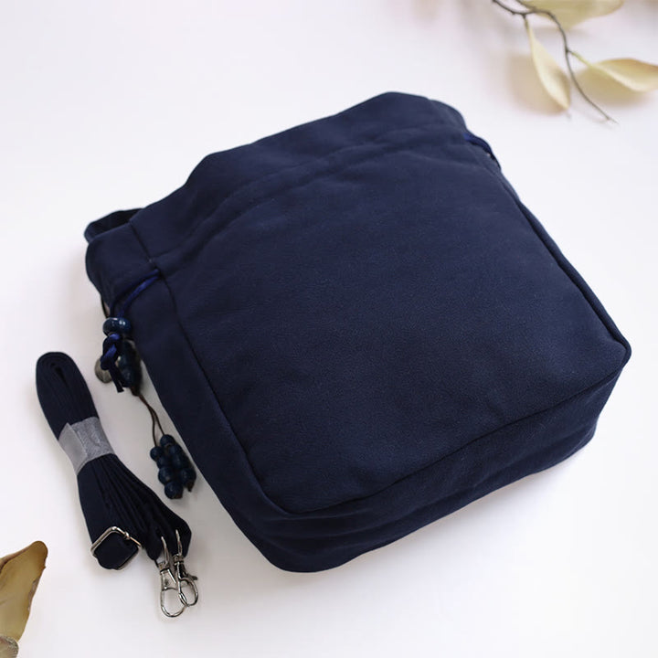 Bolso bandolera con Buddha Stones, bordado, mariposa, loto, magnolia, algodón y lino