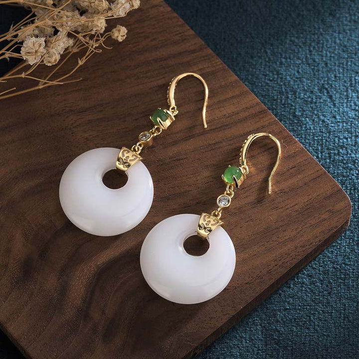 Pendientes colgantes de bendición de jade blanco FengShui
