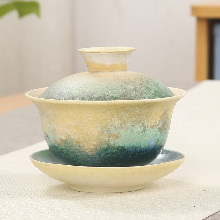 Taza de té y platillo de cerámica de porcelana con diseño de olas del océano, Buddha Stones , Gaiwan Sancai, Kung Fu, con tapa