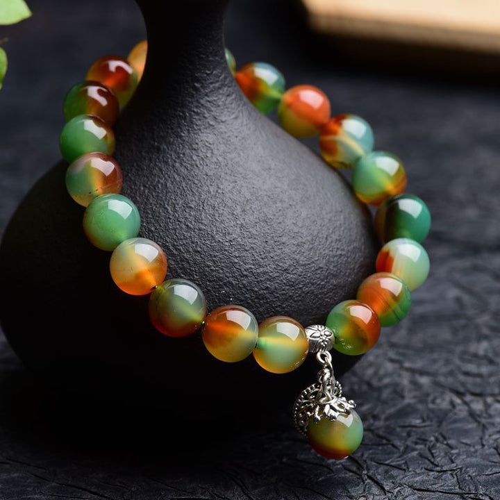 Pulsera curativa de ágata verde natural tibetana con Buddha Stones