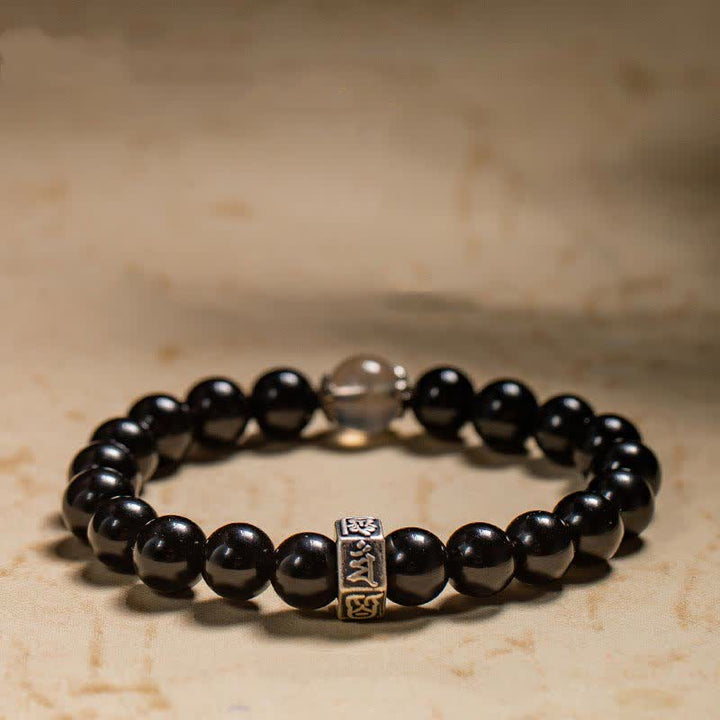 Pulsera de fuerza de piedra lunar de obsidiana negra de plata de ley 925 con Buda natal del zodíaco chino