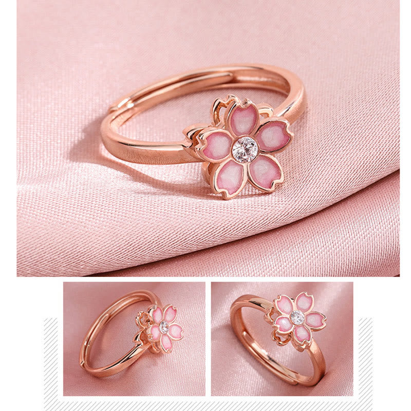 Pulsera con cadena de bendición de flor de cerezo de plata de ley 925 con Buddha Stones , anillo giratorio - image 17