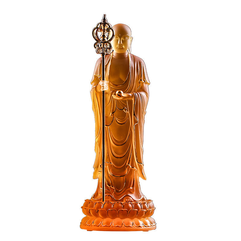Buddha Stones hechas a mano, estatuilla de Bodhisattva Ksitigarbha, pieza de arte de cristal Liuli, estatua de serenidad, decoración del hogar - image 12