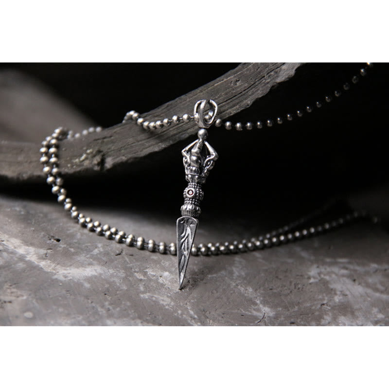 Colgante de cadena de collar de iluminación Dorje Vajra de plata de ley 925