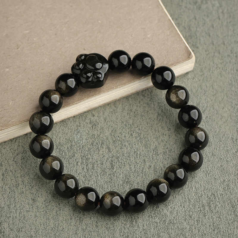 Buddha Stones Obsidiana con brillo dorado Obsidiana con brillo plateado Pata encantadora Pulsera de protección del gato de la suerte - image 22