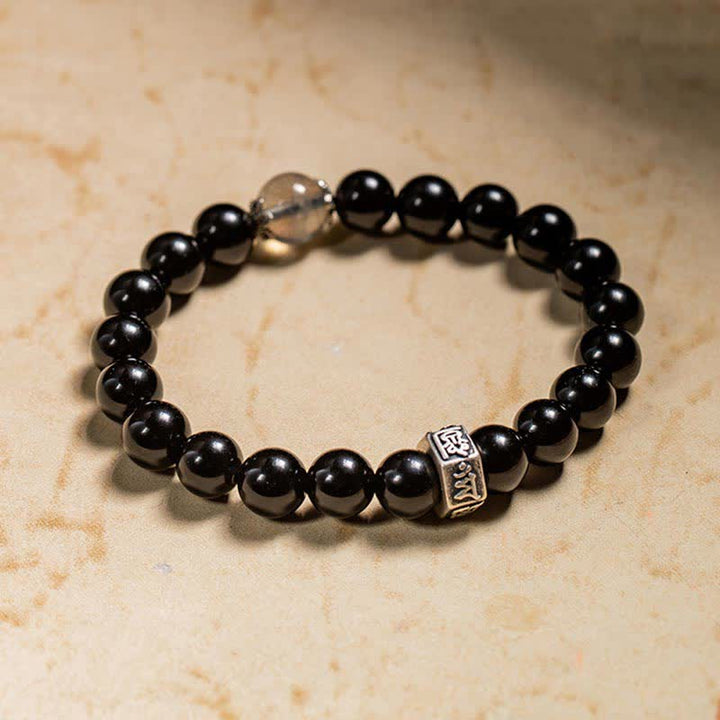 Pulsera de fuerza de piedra lunar de obsidiana negra de plata de ley 925 con Buda natal del zodíaco chino