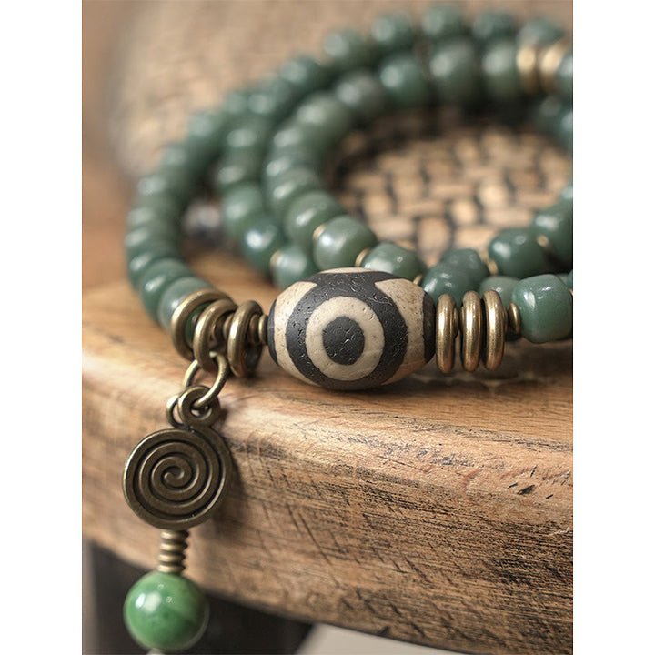 Pulsera triple de envoltura de paz de sabiduría de cuentas Dzi de semilla de Bodhi cian