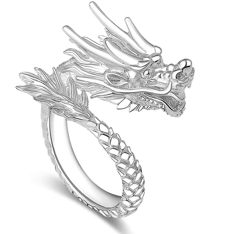 Anillo ajustable de plata de ley 990 con Buddha Stones , diseño de dragón vintage, protección de la suerte y fuerza - Plata (US7- US12 ajustable) - image 11