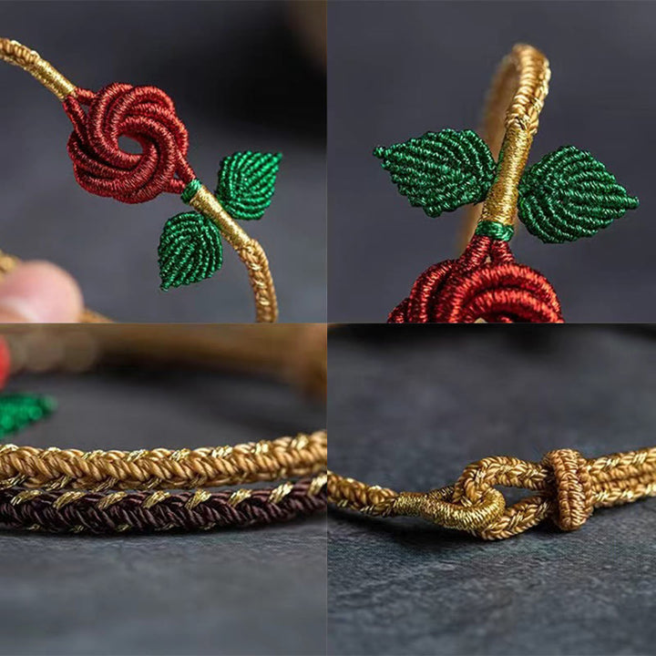 Pulsera hecha a mano con Buddha Stones, cuerda de flor rosa, ocho hilos, nudo de paz, suerte