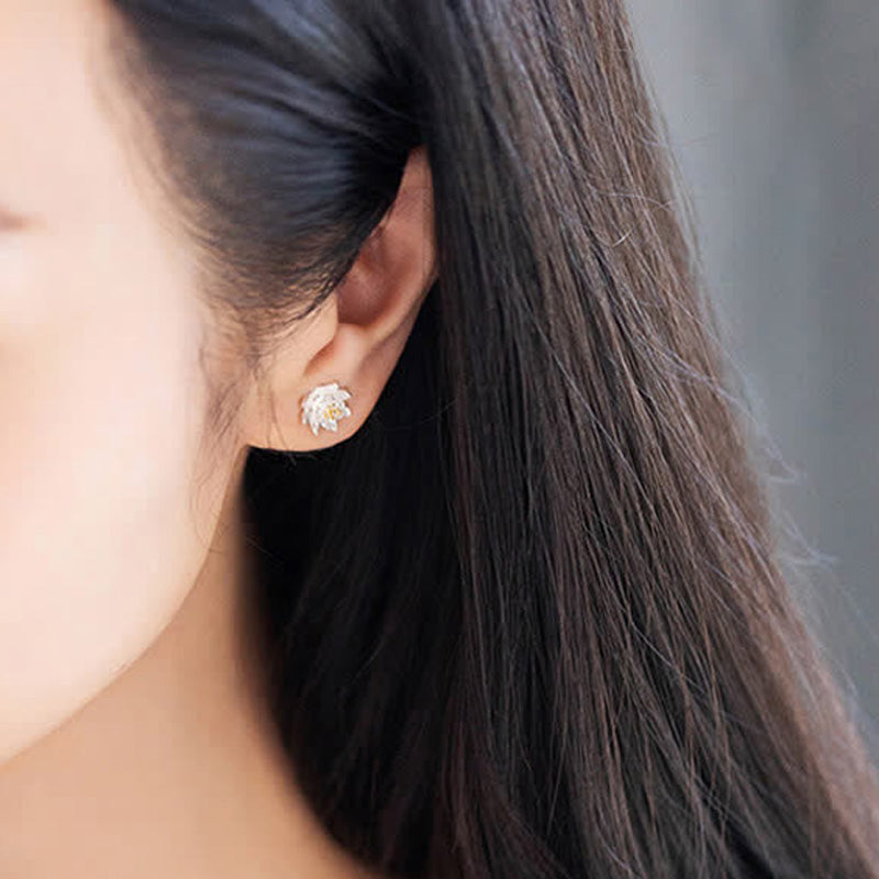 Pendientes de equilibrio de flor de loto de plata de ley 925 con Buddha Stones