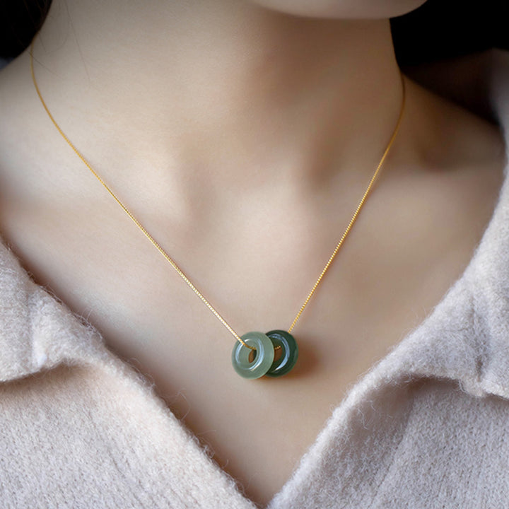 Buddha Stones Natural redondo Jade paz hebilla suerte abundancia collar colgante