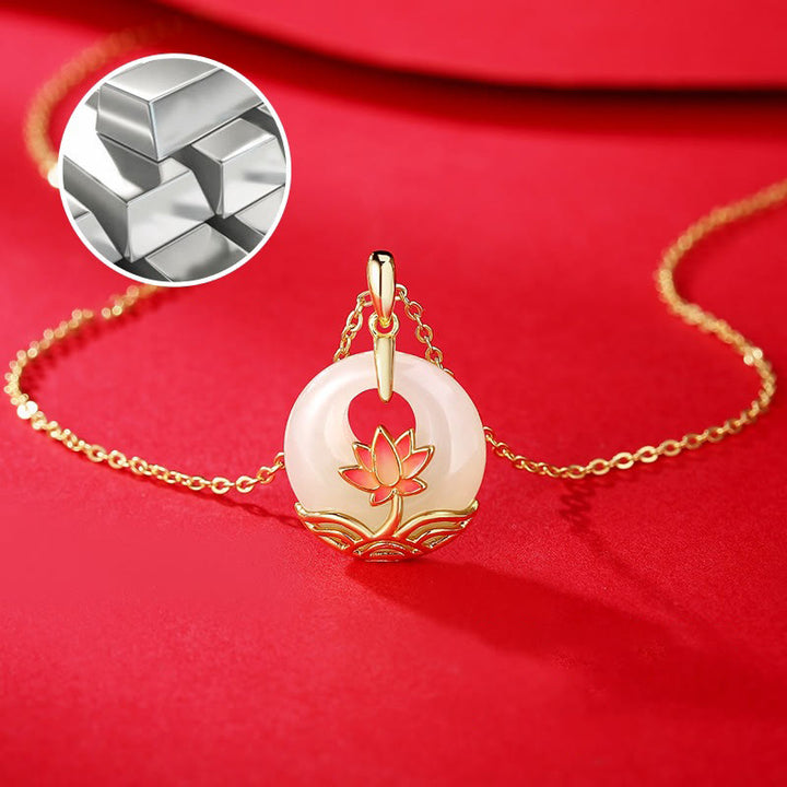 Collar con colgante de plata de ley 925 con Buddha Stones , jade blanco hetiano, flor de loto - image 5