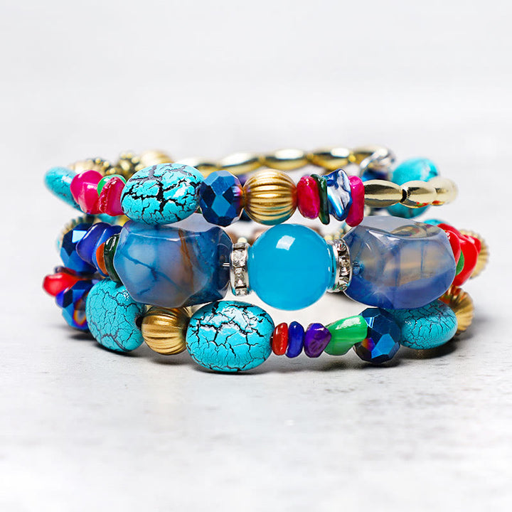 Pulsera de bendición con cuentas de ágata turquesa irregulares multicapa con Buddha Stones