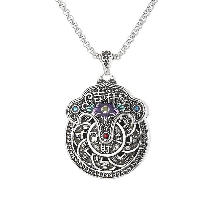 Colgante de collar de riqueza con monedas de cobre, flor de peonía , Buddha Stones