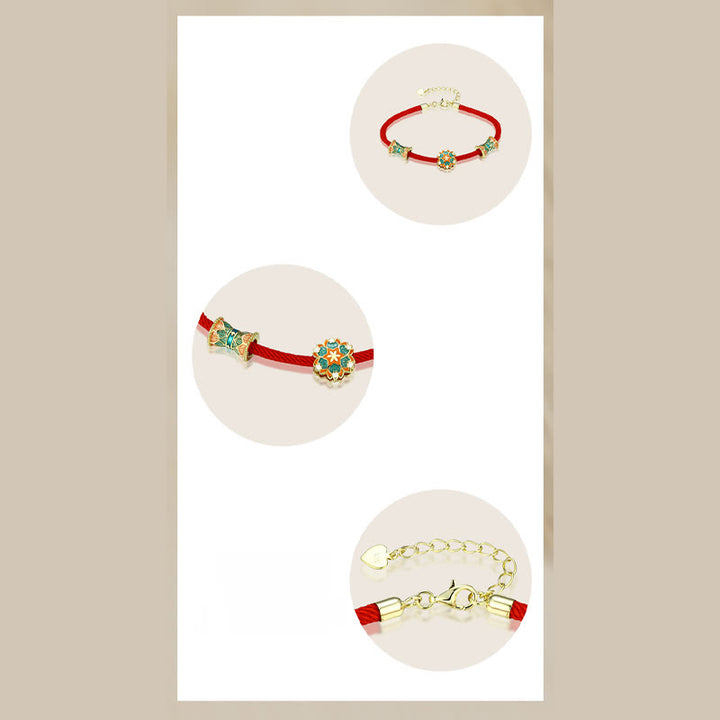 Pulsera de cuerda roja de nuevo comienzo con tambor de loto de Plata de Ley 925 de Buddha Stones Dunhuang - image 9