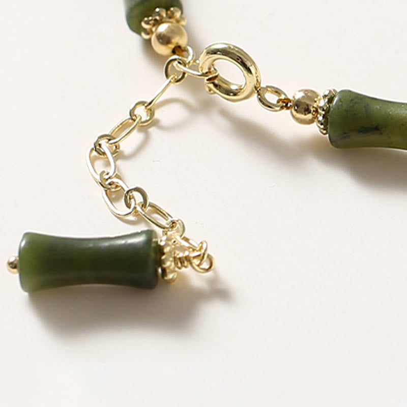 Pulsera de cadena de fuerza de la suerte de bambú con cuentas de vidrio de Buddha Stones