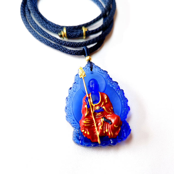 Collar con colgante de amuleto de compasión de cristal de Buda Liuli de Buddha Stones Ksitigarbha - Ksitigarbha sentado azul - image 10