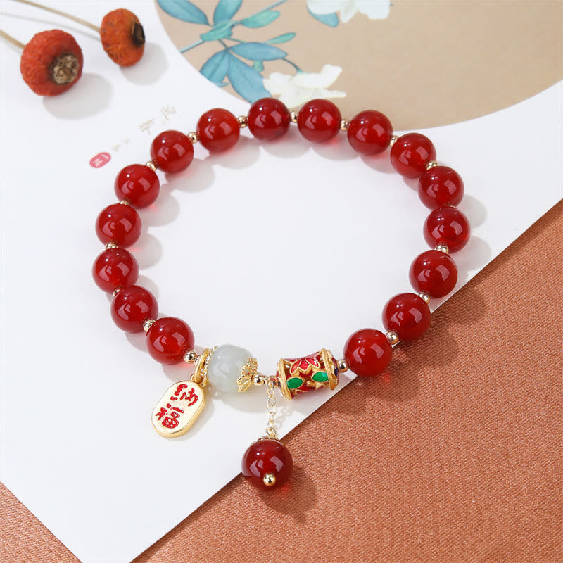 Pulsera con dije de bendición de la fortuna de confianza de Jade de ágata roja Natural