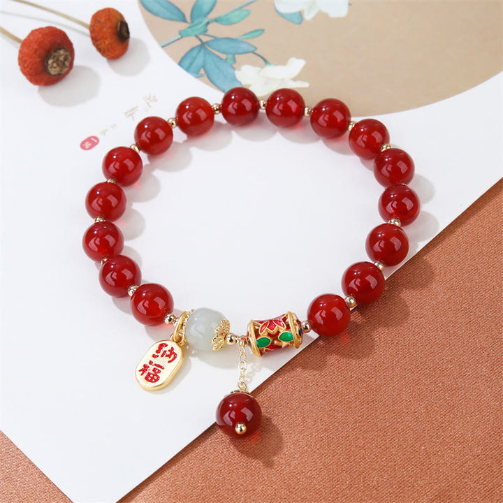 Pulsera con dije de bendición de la fortuna de confianza de Jade de ágata roja Natural