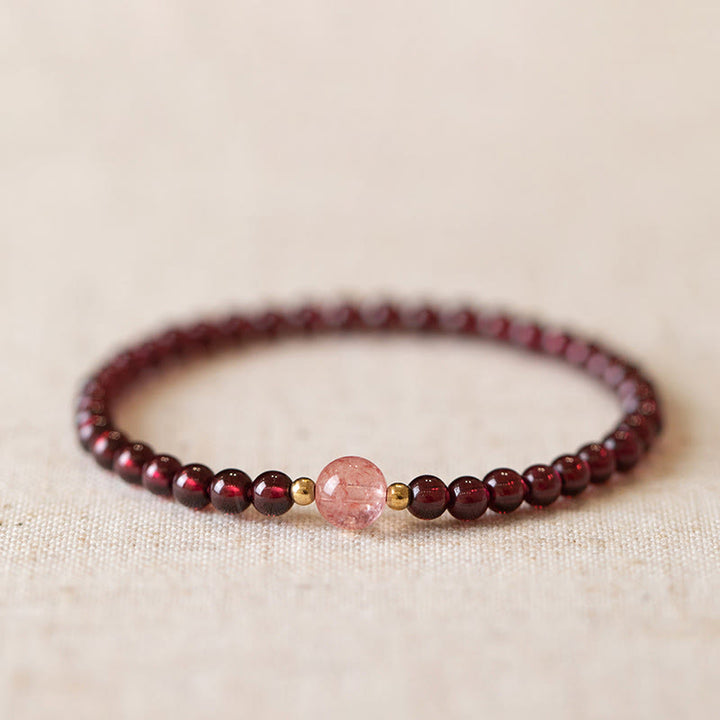 Pulsera Calma de Cuarzo Fresa Granate Natural de Piedras de Buddha Stones