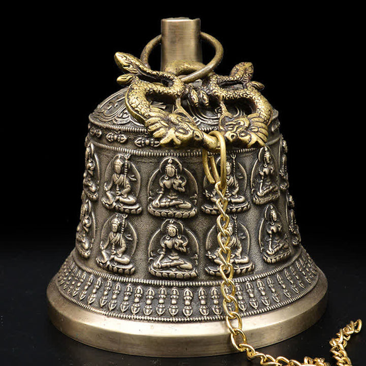 Campana de viento tibetana con grabado de Buda, dragón, campana de cobre, decoración colgante de pared de la suerte