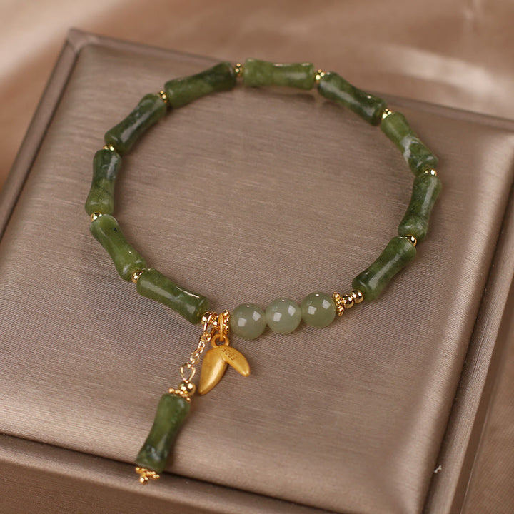Pulsera de la suerte de la riqueza del patrón de la hoja de jade de bambú verde de las Buddha Stones