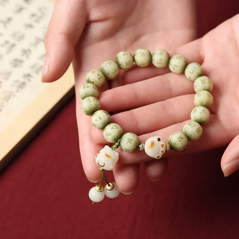 Pulsera de sabiduría grabada con Buddha Stones, semilla de Bodhi verde, pata de gato, Om Mani Padme Hum - image 8