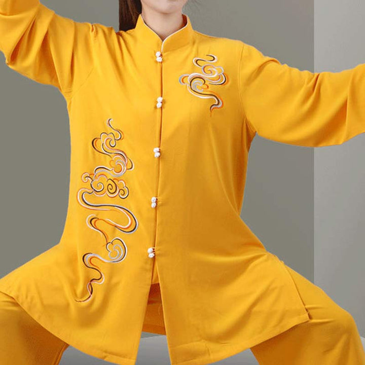 Buddha Stones nubes propicias bordado meditación oración espiritual Zen Tai Chi Qigong práctica conjunto de ropa Unisex